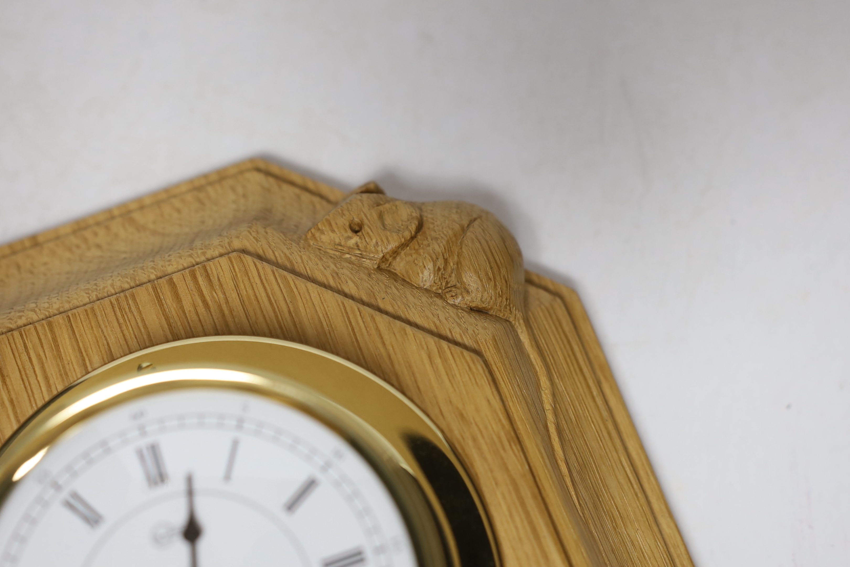 A Mouseman oak octagonal wall timepiece, 19cm